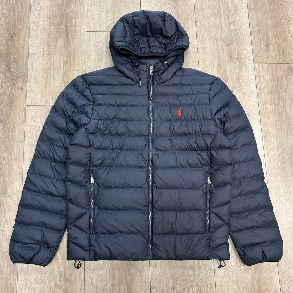 Polo Ralph Lauren Hooded Packable Full Zip Puffer Down Jacket Navy size Small S